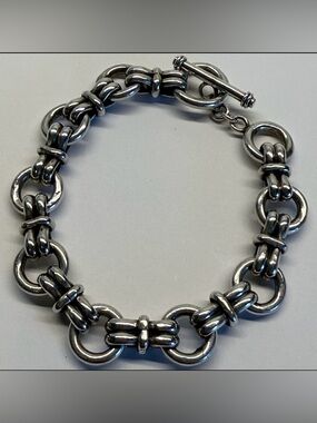 Heavy Sterling Silver Toggle Link Bracelet 925 Chunky Statement 7.5” 1.4oz